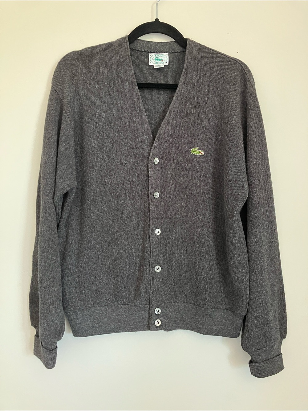 Vintage Izod Lacoste Cardigan Sweater Gray Mens M Grandpa Retro Prep USA